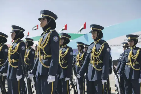  ?? Donald Weber / Crown Prince Court – Abu Dhabi ?? Female military cadets parade during a graduation ceremony at Khalifa bin Zayed Air College last year