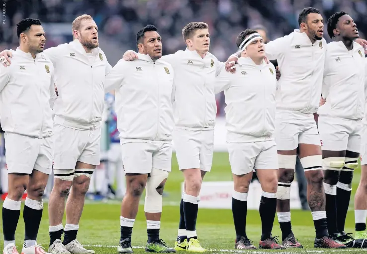  ??  ?? England players line up before a recent game at Twickenham.