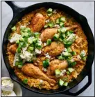  ?? DAVID MALOSH — THE NEW YORK TIMES ?? Skillet Chicken With Orzo, Dill and Feta.