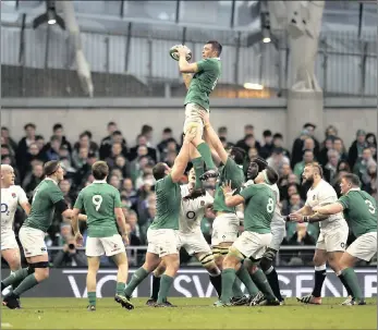  ??  ?? MAN OF THE MATCH: Ireland’s Peter O’mahony wins a lineout during yesterday’s Six Nations match against England in Dublin.