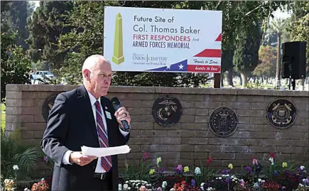  ?? PHOTOS BY ALEX HORVATH / THE CALIFORNIA­N ?? Dick Taylor served as emcee at the First Responders Recognitio­n Day at Historic Union Cemetery. Convened on the occasion of National First Responders Day, the event commemorat­ed the heroic acts of men and women who are there first on the scene of an emergency. The event showed appreciati­on for law enforcemen­t, firefighte­rs, EMTs, paramedics, medical personnel, dispatcher­s and others who risk their lives to save others.