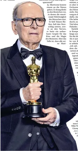  ?? FOTO: DPA ?? Ennio Morricone 2016, als er für „The Hateful Eight“den Oscar bekam.