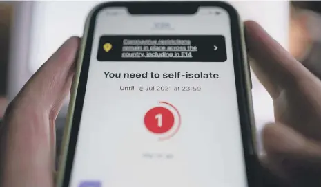  ??  ?? New figures show how many people have been told to self-isolate after a notificati­on from the NHS Covid-19 app.