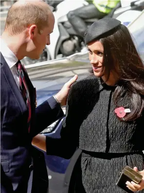  ??  ?? Lovely to see you: William and Meghan greet each other yesterday