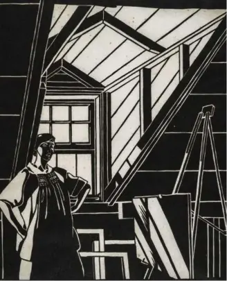  ?? LESLIE AND JOHANNA GARFIELD COLLECTION/MUSEUM OF FINE ARTS, BOSTON ?? Far left: Ada Gilmore Chaffee, “Provinceto­wn Christmas,” about 1915, color woodcut. Left: Mildred McMillen, “The Attic Window,” 1920, linocut.