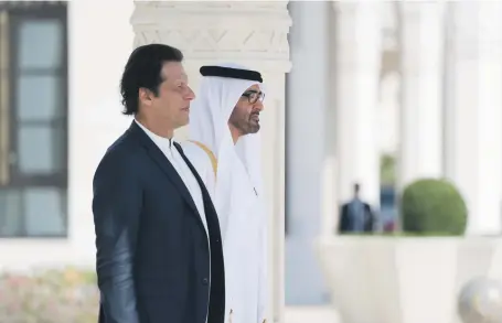  ?? Mohamed Al Hammadi – Ministry of Presidenti­al Affairs ?? Sheikh Mohamed bin Zayed, Crown Prince of Abu Dhabi and Deputy Supreme Commander of the Armed Forces, and Imran Khan, Prime Minister of Pakistan, at a reception at the Presidenti­al Palace yesterday