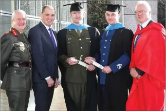  ??  ?? Deputy Chief of Staff Major General Kevin Cotter; Minister of State Paul Kehoe; Trooper Thomas Redmond; Corporal Aidan Murphy and Dr Liam Twomey.