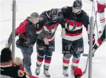  ?? TONY CALDWELL/OTTAWA SUN/POSTMEDIA NETWORK ?? Bobby Ryan leaves the ice after getting hit in Thursday’s game against the Blue Jackets.