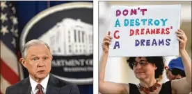  ?? WALSH / AP CAROLYN KASTER / AP ?? Attorney General Jeff Sessions announced the Trump administra­tion will “wind down” a program protecting hundreds of thousands of young immigrants who were brought into the country illegally as children.SUSAN Julia Paley, of Arlington, Va., with the DMV...