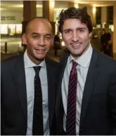  ??  ?? Above, left: Umunna with Emmanuel Macron, then France's Minister of Economy, Industry and Digital Affairs, Paris, October 2015 Above, right: alongside Canadian Prime Minister Justin Trudeau at a policy network reception, London, 2015