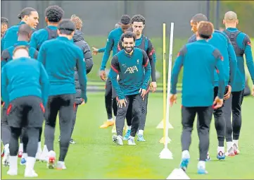  ?? ACTION IMAGES VIA REUTERS ?? Liverpool's Mohamed Salah during training at AXA Training Centre, Liverpool on Monday.