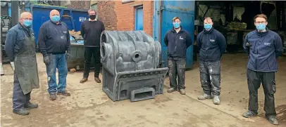  ?? 4709 GROUP ?? The casting team outside Boro Foundry, from left to right: Kevin Shakespear­e (finish fettler); Andy Hinsull (moulder); Mike Solloway (4709 Group); Craig Rollinson (foundry manager/moulder); John Rollinson (foundry manager’s assistant/moulder); and Sam Edwards (operations manager/sales).