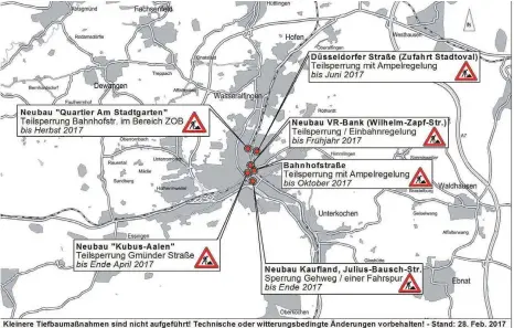  ?? FOTO: STADT AALEN ?? Die Karte zeigt den aktuellen Baustellen­plan der Stadt Aalen.