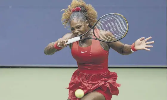  ??  ?? 2 Serena Williams returns a shot during her comeback win over Tsvetana Pironkova of Bulgaria in the US Open quarter-finals.