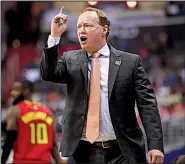  ?? AP/NICK WASS ?? Atlanta coach Mike Budenholze­r, who led the Hawks to a 43-39 record during the regular season before losing to Washington 4-2 in the first round of the NBA playoffs, relinquish­ed his duties as the team’s president of basketball operations Friday.