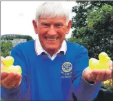  ??  ?? Former Oban Rotary Club president Iain MacIntyre with two of the 500 ducks in 2019.