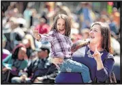  ??  ?? Kaitlynn Jensen, 5, and Moriah Guinn ‘rock on’ while listening to live music at the 21st annual Overton Square Crawfish Festival.