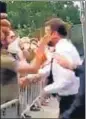  ??  ?? A video still shows the moment when a man is seen slapping Emmanuel Macron.