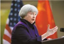  ?? EPA-Yonhap ?? U.S. Treasury Secretary Janet Yellen speaks during a press conference in Beijing, April 8.