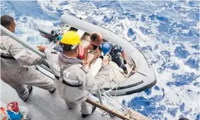  ?? Photo / RCC Fiji ?? One of the crew of the TIRO II is rescued by the Fiji Navy.