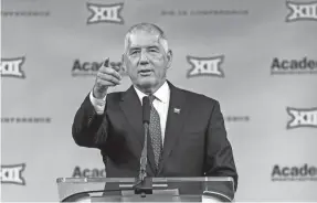  ?? KEVIN JAIRAJ/USA TODAY SPORTS ?? Big 12 Commission­er Bob Bowlsby is optimistic about the conference’s future.