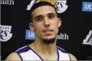  ?? REED SAXON —ASSOCIATED PRESS ?? LiAngelo Ball speaks with the media at a pre-draft workout at the Lakers’ facility in El Segundo, Calif., on May 29.