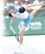  ?? PHOTO BY CLIVE BRUNSKILL/GETTY IMAGES/AFP ?? ON TARGET
Jannik Sinner of Italy serves against Jan-Lennard Struff of Germany in their third round match during the BNP Paribas Open at Indian Wells Tennis Garden on Sunday, March 10, 2024, in Indian Wells, California.