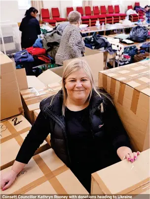  ?? ?? Consett Councillor Kathryn Rooney with donations heading to Ukraine