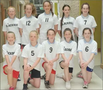  ??  ?? Above and below, teams from St. Oliver Plunkett NS, Blackrock who took part in the Basketball blitz in DkIT.