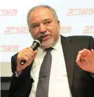  ?? (Aloni Mor) ?? YISRAEL BEYTENU leader Avigdor Liberman speaks at a ‘Maariv’ conference earlier this year.