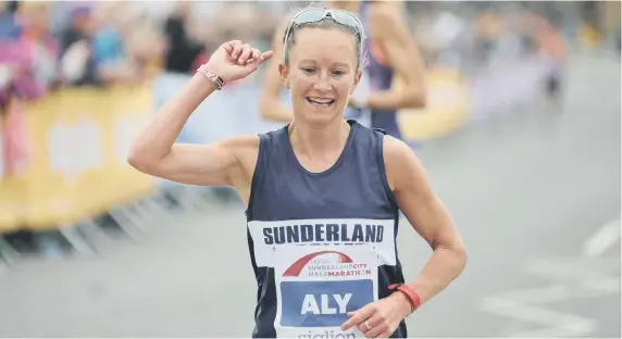  ??  ?? Alyson Dixon crosses the finish line during the Sunderland Half Marathon back in May.