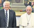  ??  ?? The Pope meets Ivanka and Melania Trump, top, and Donald Trump, above