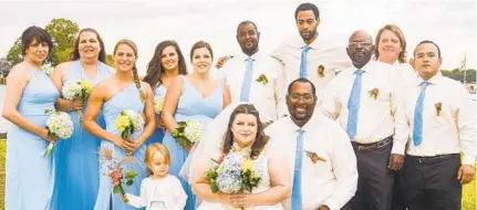  ?? LAUREN MCMULLEN PHOTOS ?? Liza Evans and Anthony Jones with their wedding party last fall. Jones and Evans had worked and gone to school together since childhood, but never really noticed each other until Evans’ father, Bob, fell ill in 2015 and they took over the family business.