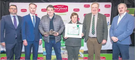  ?? ?? Malting Barley winner 2023, Denis O’Connor and Ann O’Connor, with Liam O’Flaherty (general manager at Dairygold Agri Business), Conor Galvin (CEO of Dairygold Co-operative Society), Liam Leahy (beef and tillage manager) and Gerard O’Dwyer (vice chairman, of Dairygold Co-operative Society).