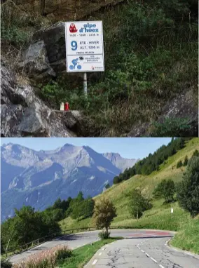  ??  ?? Above: The famous numbered bends of Alpe d’huez actually number 22, not 21. Sign number ‘0’ was added in 2011 in memory of Dutch rider Bas Mulder, who died of lymphoma aged 24
