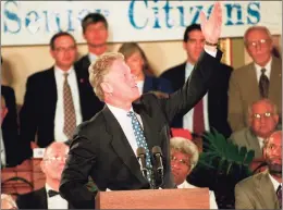  ?? Wilfredo Lee / Associated Press ?? President Bill Clinton gestures while speaking at the White House Tuesday, July 25, 1995, during a ceremony honoring the 30th anniversar­y of Medicare.