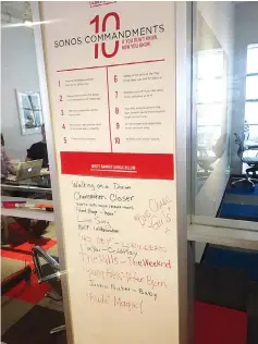  ??  ?? The “10 Commandmen­ts of Sonos” at Codeword; a New York public relations firm. MUST CREDIT: Bloomberg photo by Rebecca Greenfield. The “10 Commandmen­ts of Sonos” at Codeword; a New York public relations firm.