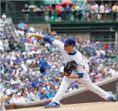  ?? AP ?? Kyle Hendricks, who pitched seven solid innings Sunday, said the Cubs are focused on themselves, not the trade deadline.