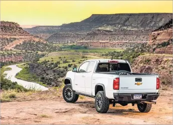  ?? Chevrolet ?? ENGINEERS have taken pains to make the Chevy Colorado ZR2 comfortabl­e. Leather-trimmed bucket seats with power lumbar adjustment­s and a telescopin­g, leather-wrapped steering wheel are standard.