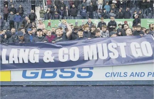  ?? PICTURE: BRUCE WHITE/SNS ?? 0 Falkirk fans direct their ire towards club chairman Margaret Lang and her board of directors.