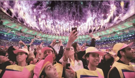  ?? AP/PTI ?? Pyrotechni­cs light up the sky during the opening ceremony for the 2016 Summer Olympics in Rio de Janeiro, Brazil