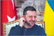  ?? FRANCISCO SECO/AP PHOTO ?? Ukrainian President Volodymyr Zelenskyy smiles Friday during a joint news conference with Turkish President Recep Tayyip Erdogan following their meeting at Dolmabahce palace in Istanbul, Turkey.