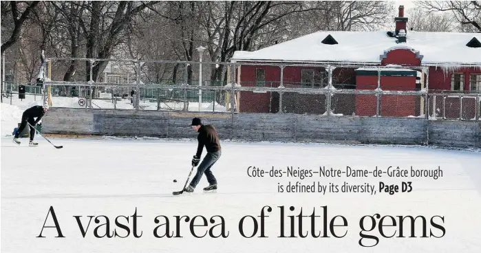  ?? ALLEN MCINNIS/ GAZETTE FILES ?? An outdoor hockey rink at Notre-Dame-de-Grâce Park. The borough has a large, diverse population with many commercial areas, but is also filled with parks and green space.