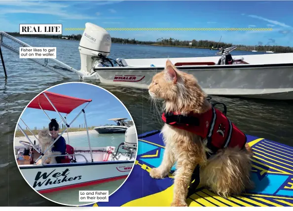  ??  ?? Fisher likes to get out on the water.
Lo and Fisher on their boat.