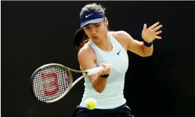  ?? Photograph: Jason Cairnduff/Action Images/Reuters ?? Emma Raducanu during her brief appearance at the Nottingham Open where she sustained a side injury.