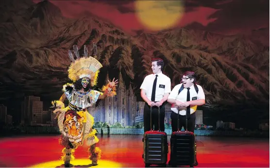  ??  ?? Broadway Across Canada’s 2018 touring version of The Book of Mormon stars Monica Patton, Kevin Clay and Conner Peirson. It plays the Jubilee Auditorium Sept. 11 to 19.