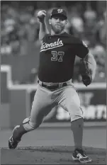  ?? ASSOCIATED PRESS PHOTO ?? Washington Nationals starting pitcher Stephen Strasburg throws during the first inning of Game 6 of the baseball World Series against the Houston Astros on Oct. 29, 2019, in Houston.