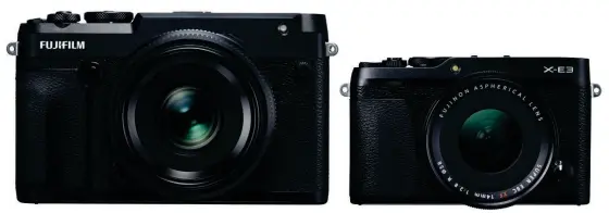  ??  ?? David & Goliath Die GFX 50R wirkt wie eine X-E3 im XL-Format. Auch beim Bedienkonz­ept gibt es einige Gemeinsamk­eiten.