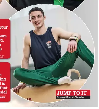  ??  ?? JUMP TO IT Gymnast Rhys Mcclenagha­n