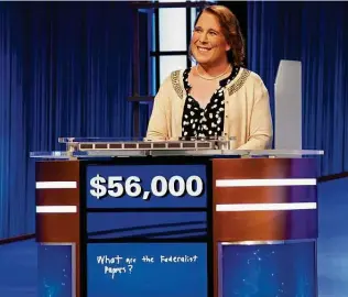 ?? Jeopardy Production­s Inc. ?? “Jeopardy!” champion Amy Schneider of Oakland, Calif., is not the first openly transgende­r woman on the popular game show but certainly has become the most successful.